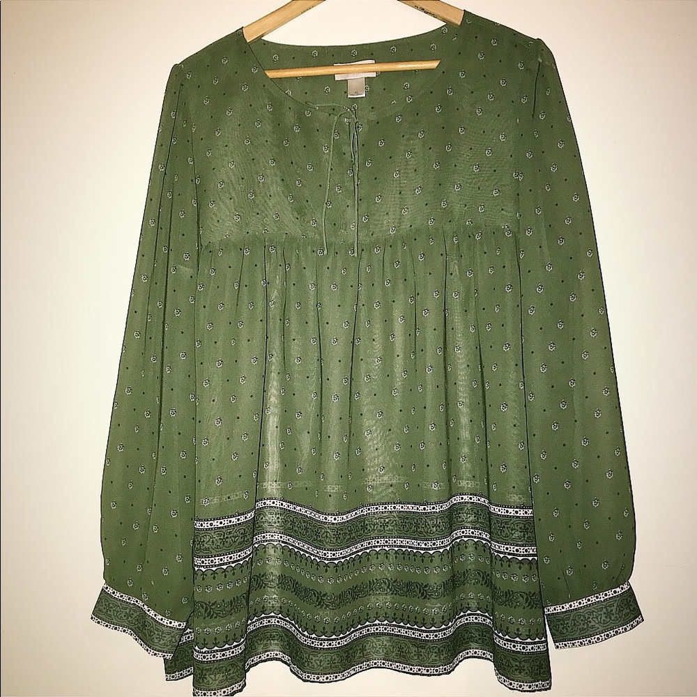 LOFT Sheer Tie-Neck Peasant Top (X-Large)